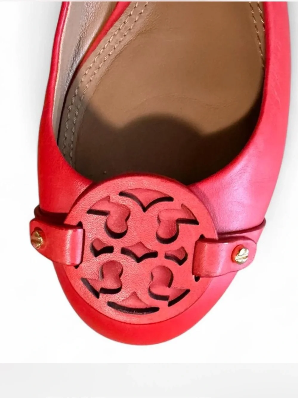 Tory Burch Gabriel Exotic Red-Orange Leather Ballet Flats Size 7